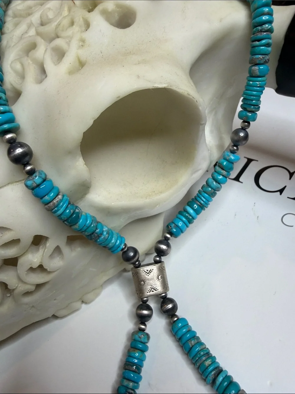 Turquoise Bead and Sterling Silver Necklace